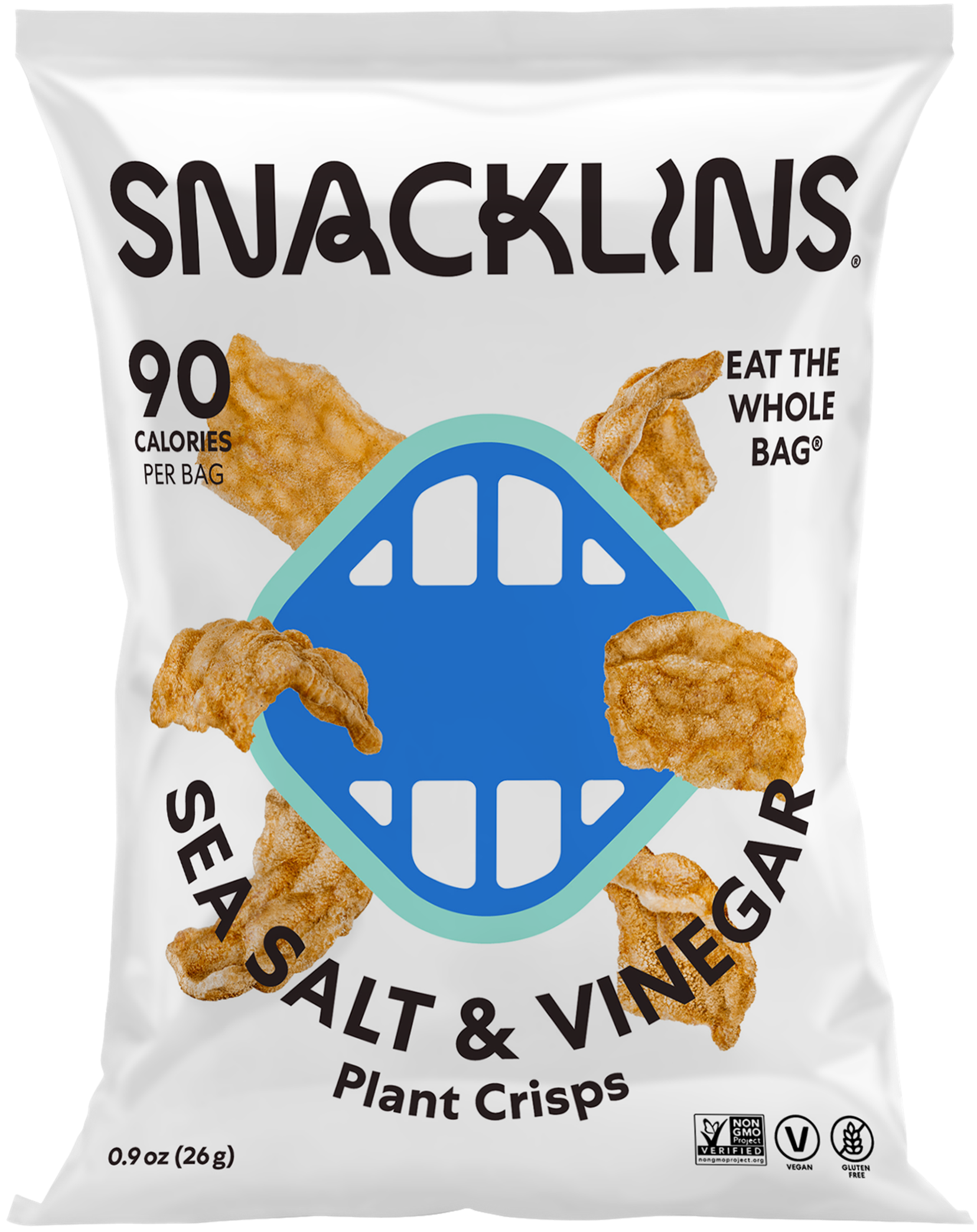 Snacklins Sea Salt flavor in a 0.9 oz pack, isolated on a white background